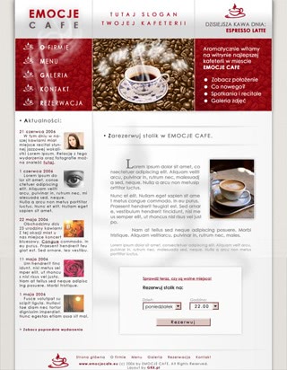 Szablon www dla projektów takich jak strona www dla kawiarni: Cafe Emocje